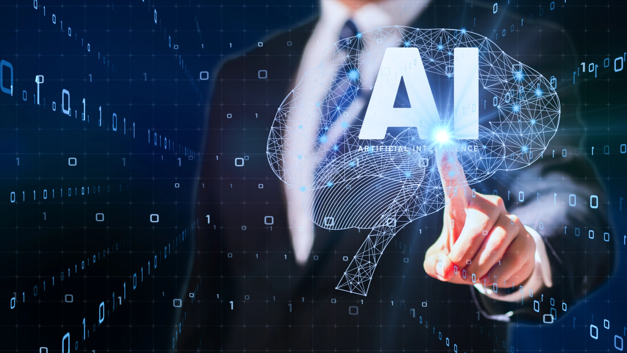 Illustration of AI technology integrated into a business setting, showcasing innovation and digital transformation.