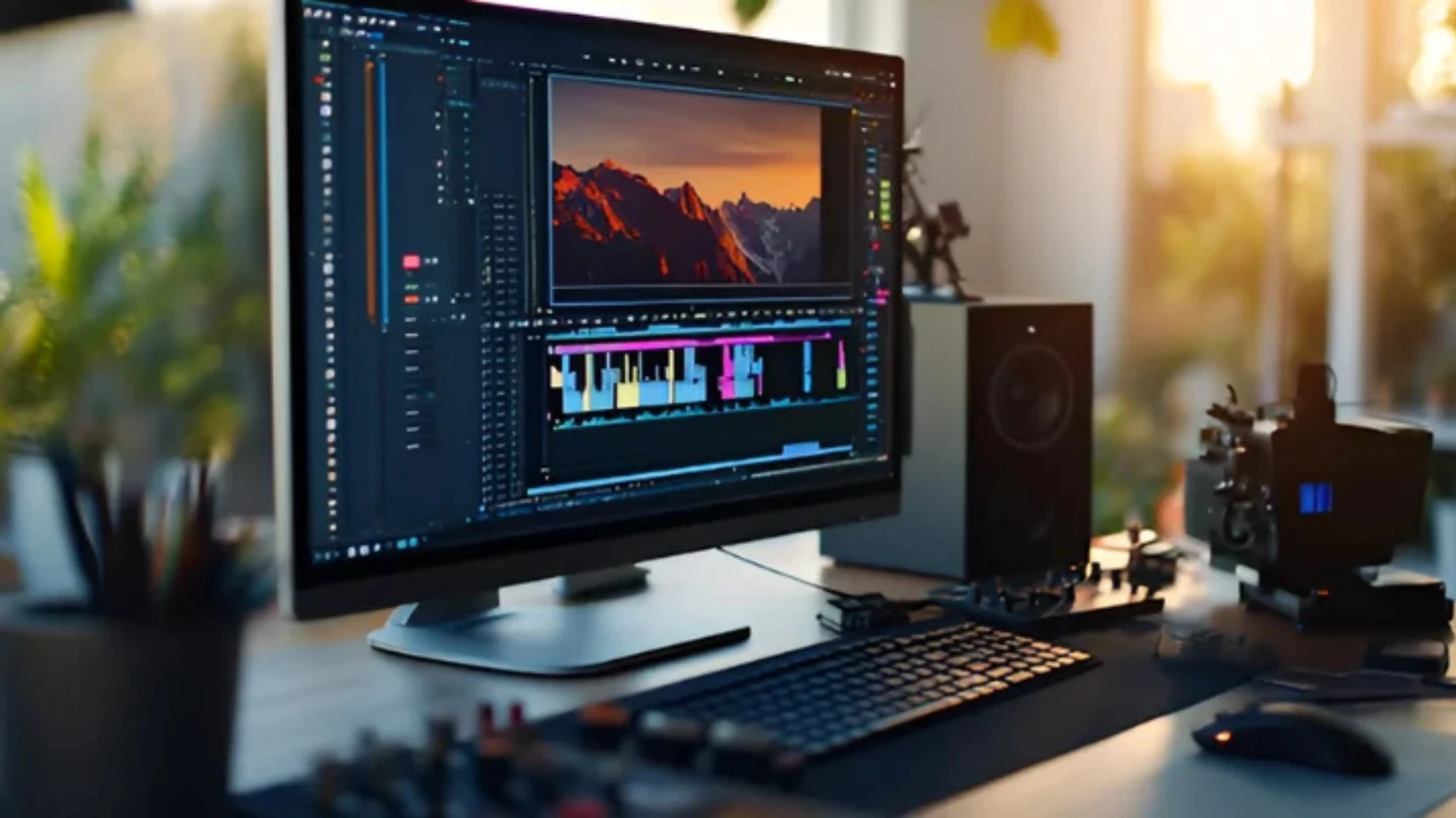 A colorful graphic showcasing top video editing software options ideal for beginners, featuring user-friendly interfaces.