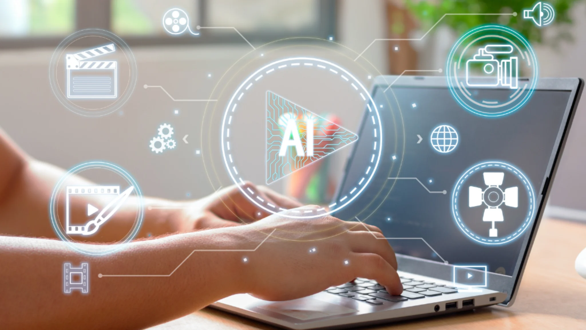 Illustration of AI technology integrated into a business setting, showcasing innovation and digital transformation.