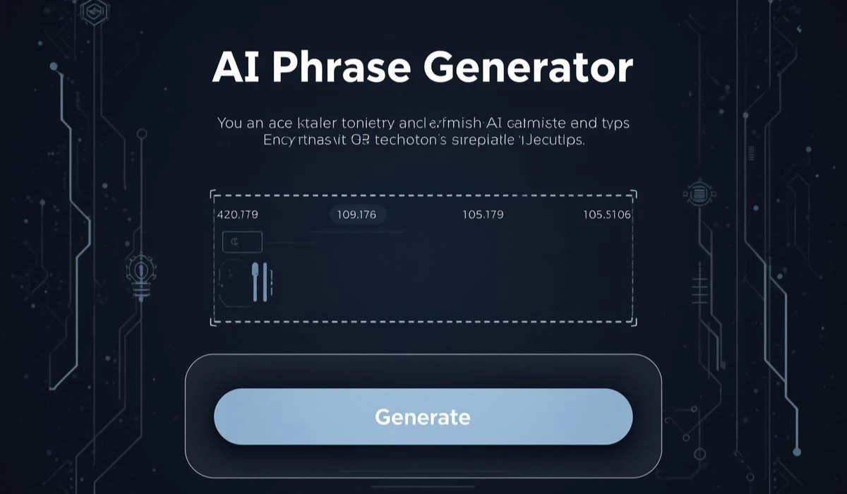 Image of an AI phrase generator interface displaying various creative phrases and suggestions.