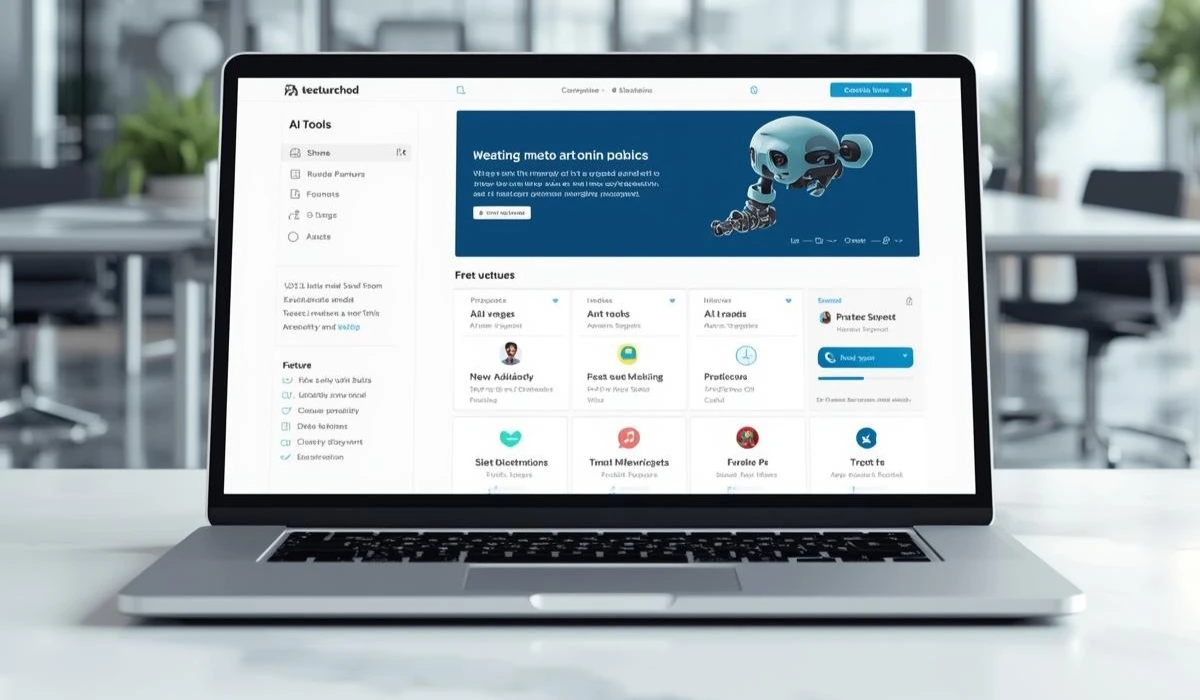 A laptop displaying a website, showcasing its layout and design on the screen.