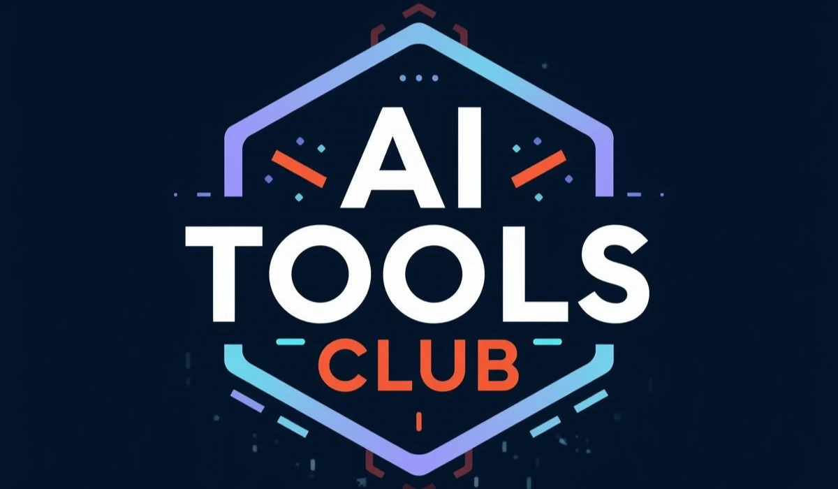 AI Tools Club logo featuring a blue background, showcasing a modern and tech-inspired design.