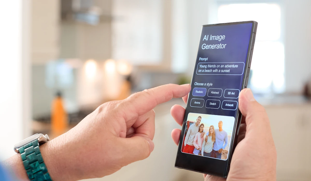 A person holding a smartphone displaying a video on the screen, engaged and focused on the content.