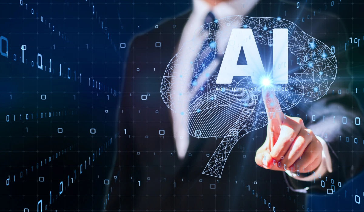 Abstract illustration of AI technology integrated into business concepts, showcasing innovation and digital transformation.