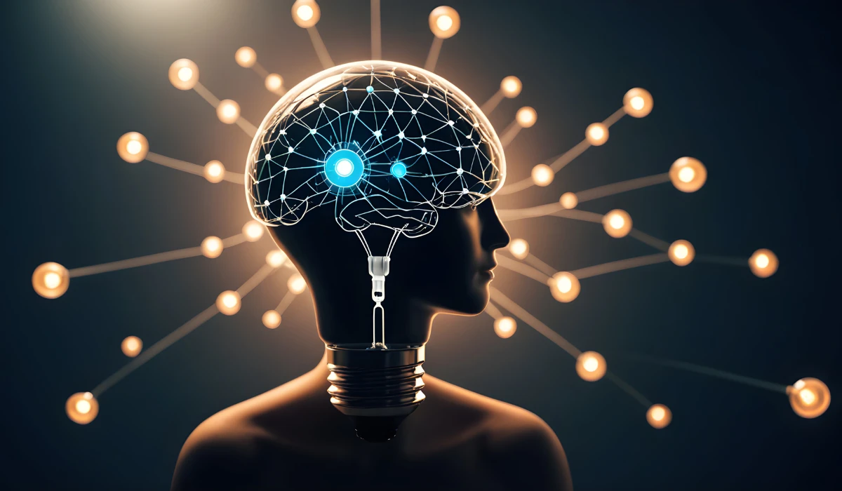 A visual of a brain interfacing with a computer, highlighting the connection between human thought and technology.