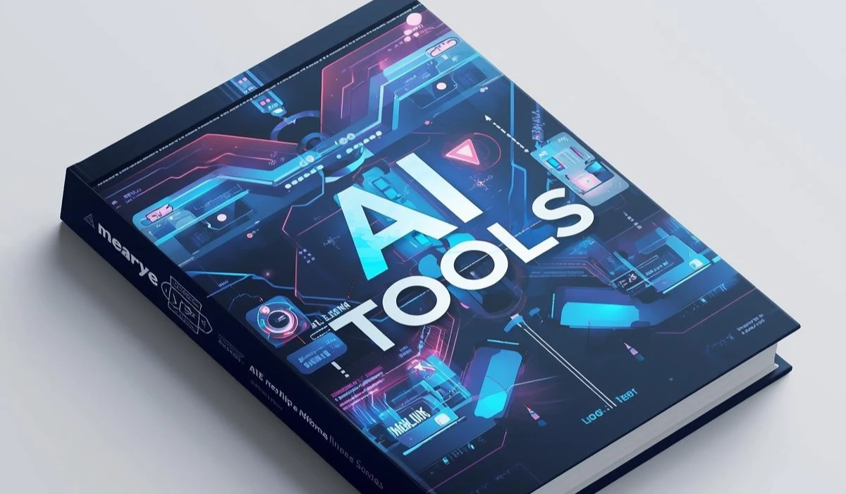 A visually engaging book cover highlighting AI tools, with illustrations representing technology and innovation.