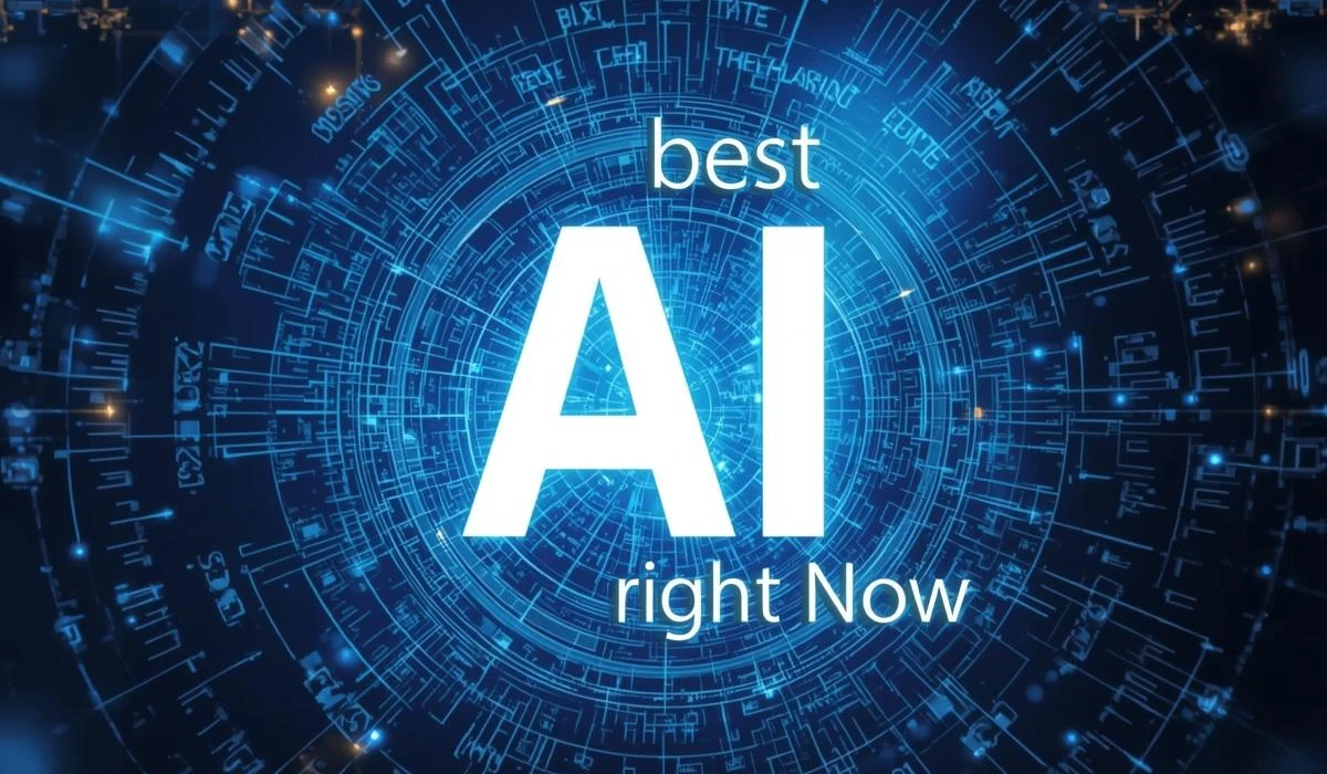 An infographic displaying the leading AI tools currently, emphasizing their capabilities and user ratings.