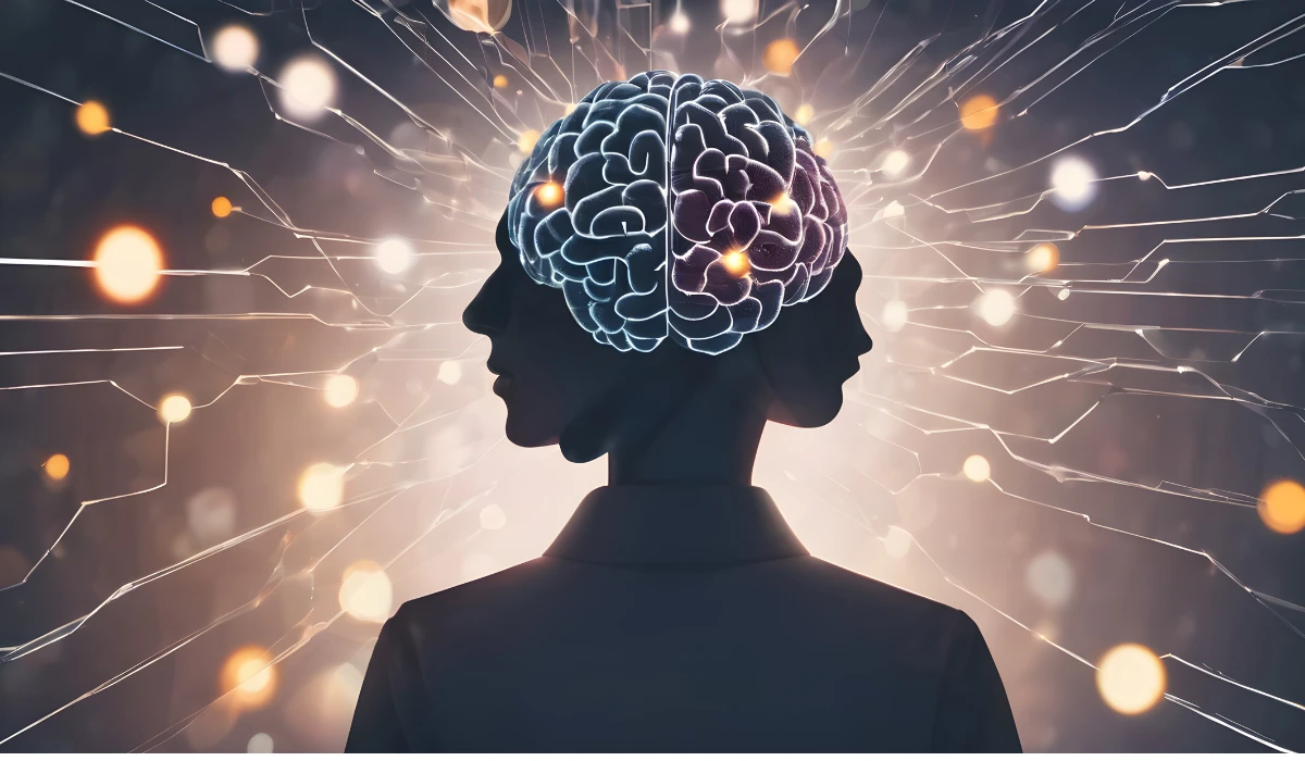 The image features a brain, clearly displayed at the center, highlighting its structure and details.