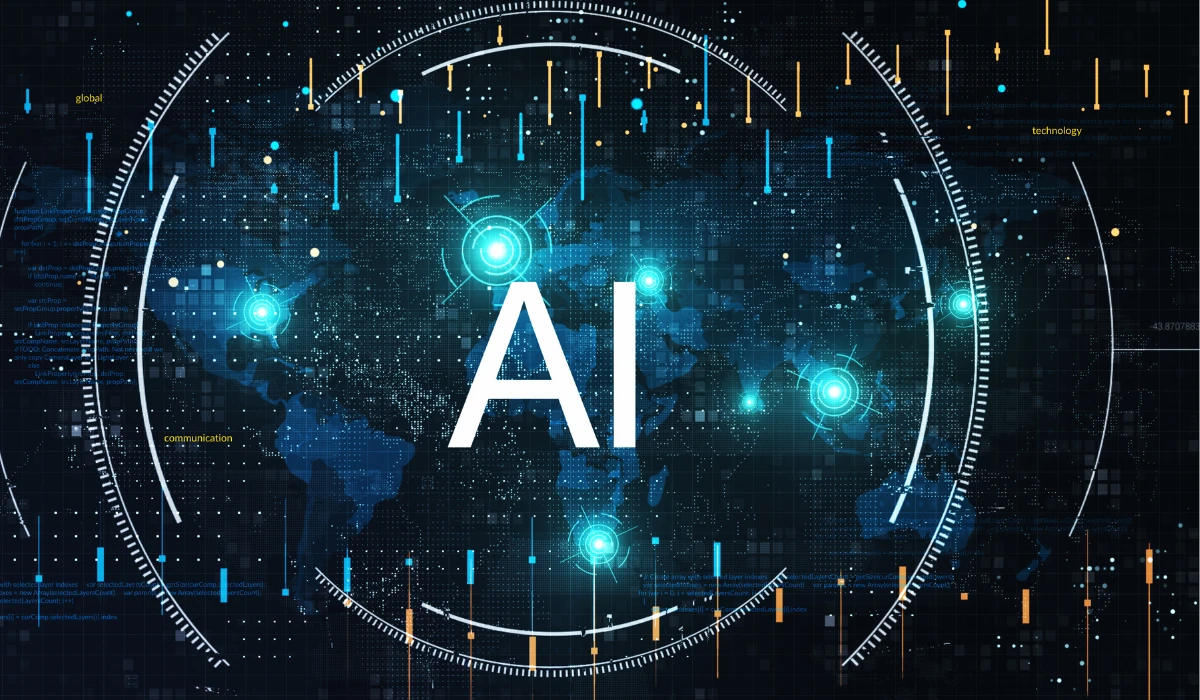 A visual concept of AI transforming the internet, showcasing a blend of technology, data flow, and innovative digital elements.