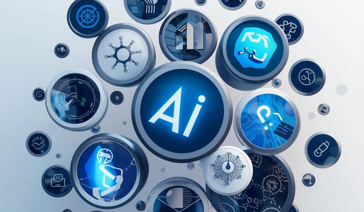 3D illustration of AI technology integrated with business concepts, showcasing innovation and digital transformation.