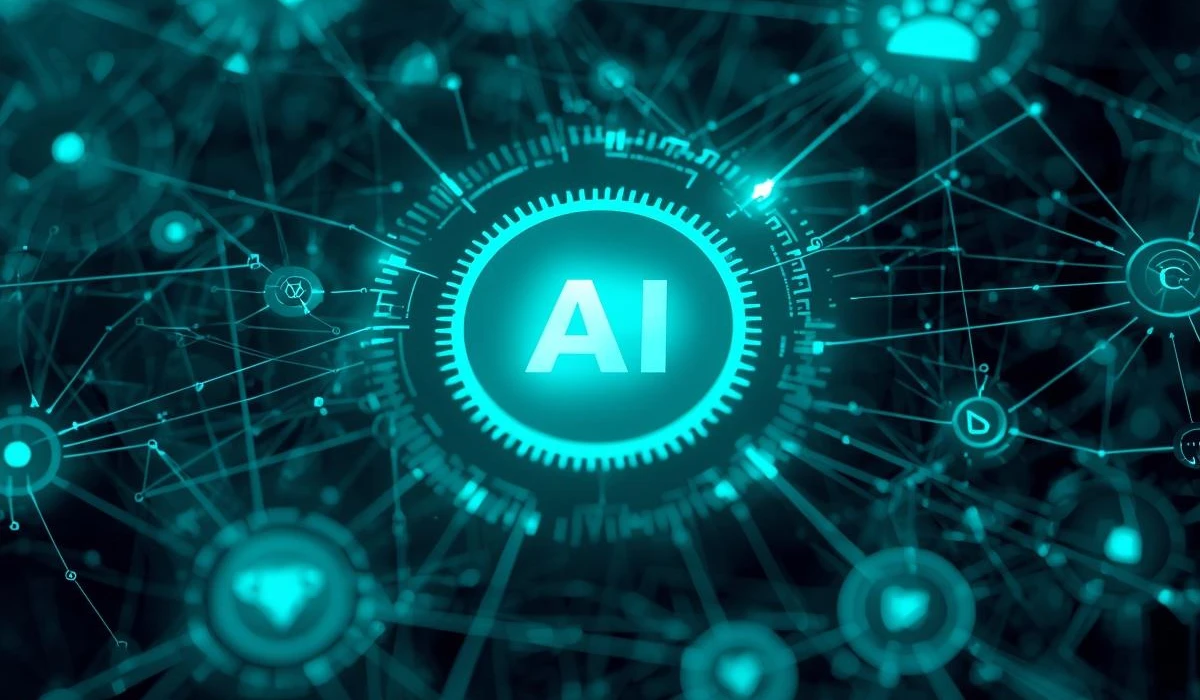 Background featuring abstract AI and technology elements, symbolizing innovation and digital advancement.