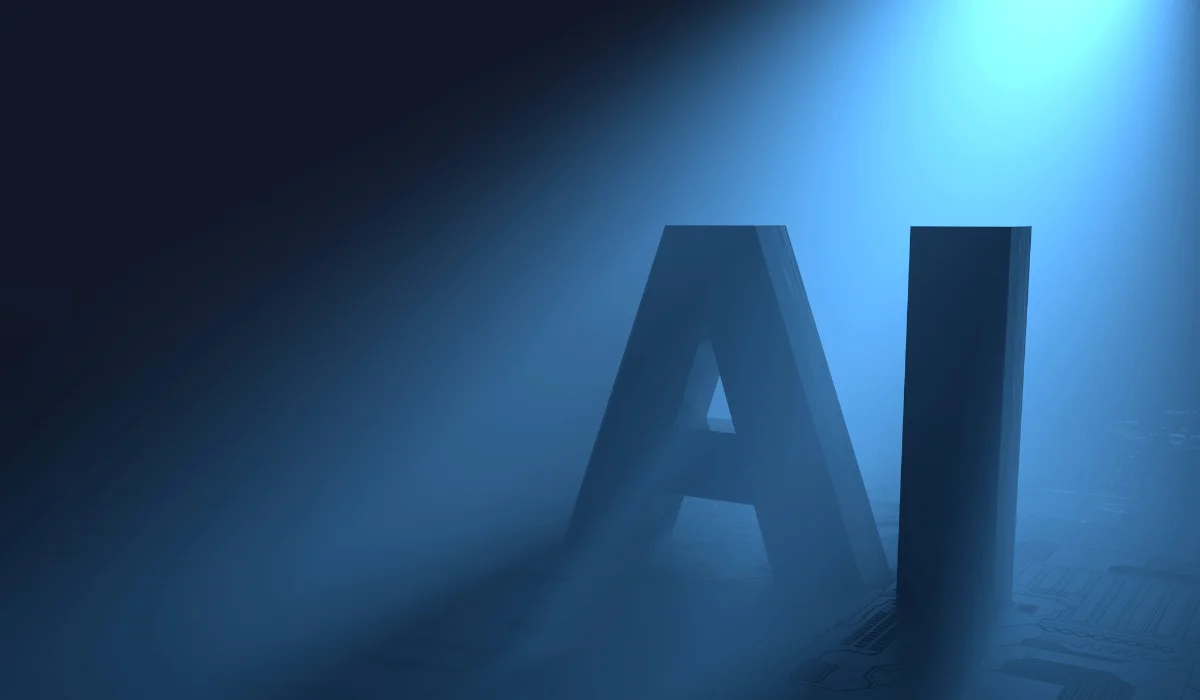 AI logo displayed prominently on a vibrant blue background.
