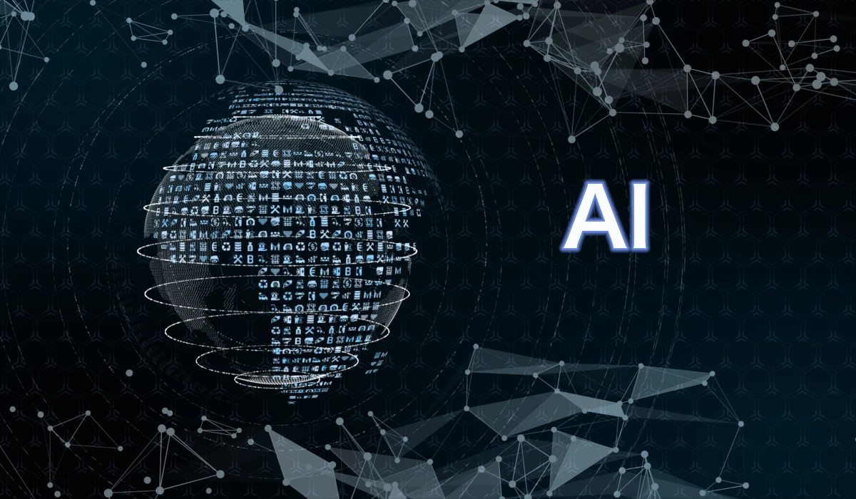 An abstract representation of AI shaping the future of the internet, showcasing digital connections and innovative technology.