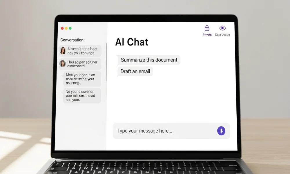 Laptop displaying an AI chat interface