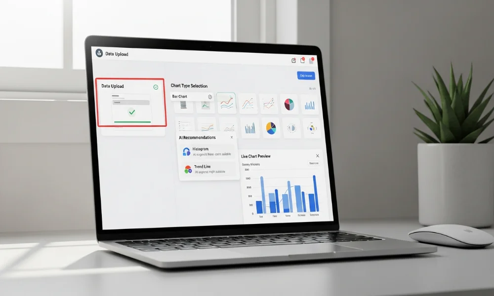 Laptop displaying data upload and chart selection
