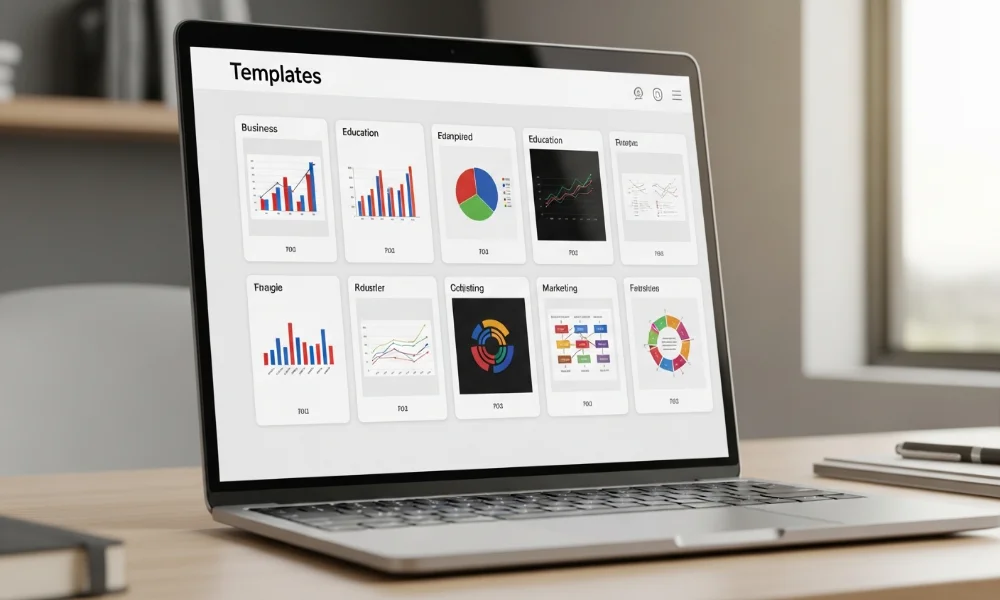Laptop displaying various chart templates