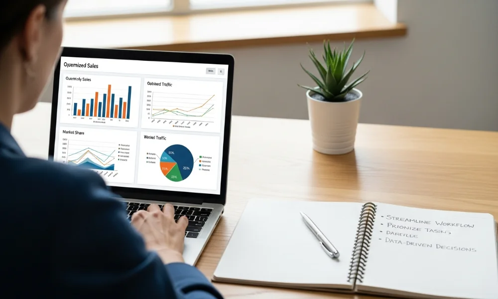 Person viewing sales data on laptop