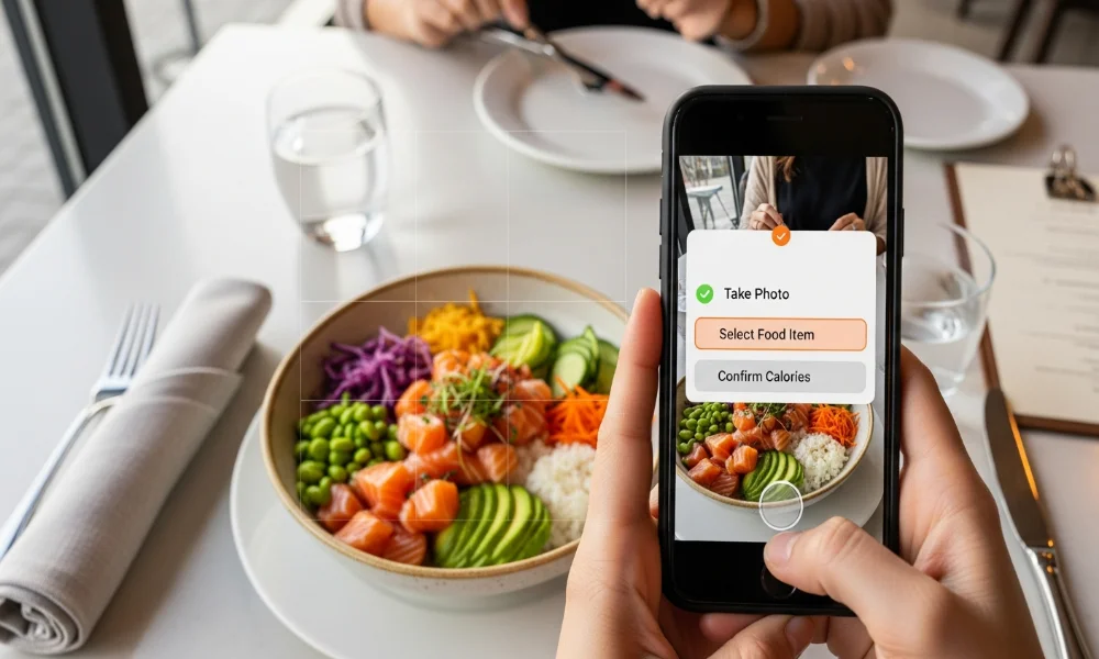 Phone app identifying food in a bowl