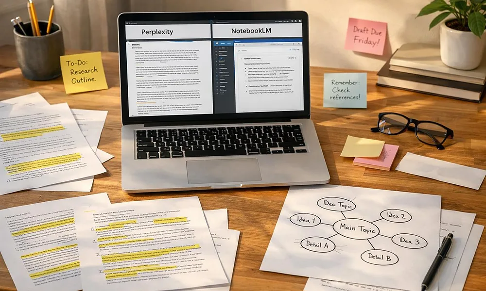AI-assisted content planning on a laptop
