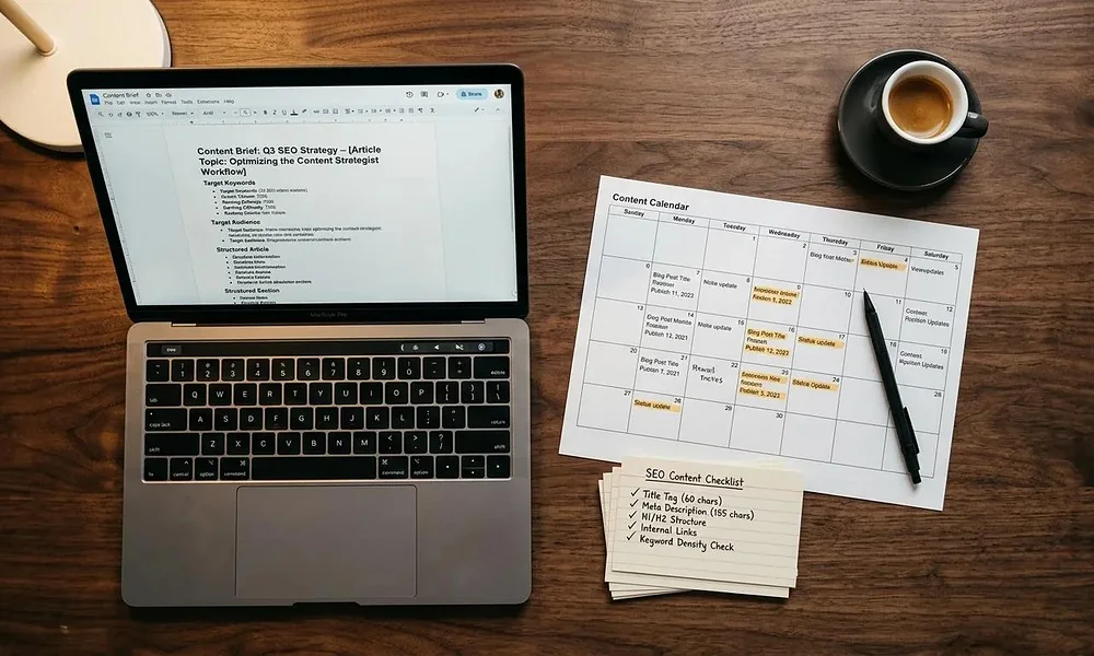 Organized SEO research notes and keyword planning documents
