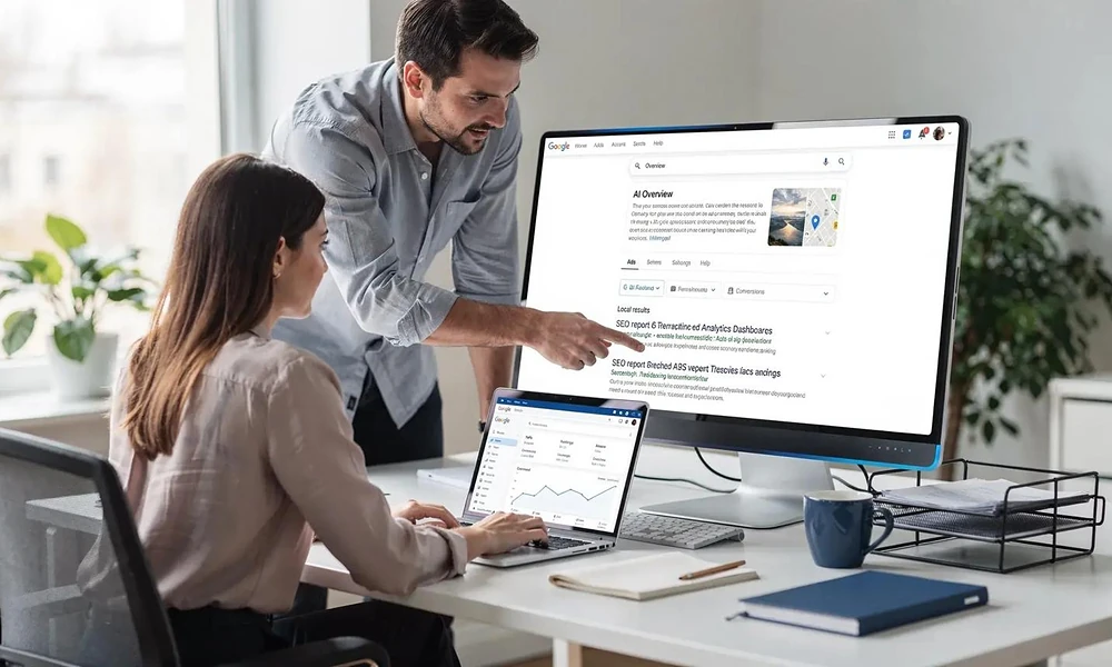 Search results displayed on a computer during SERP analysis