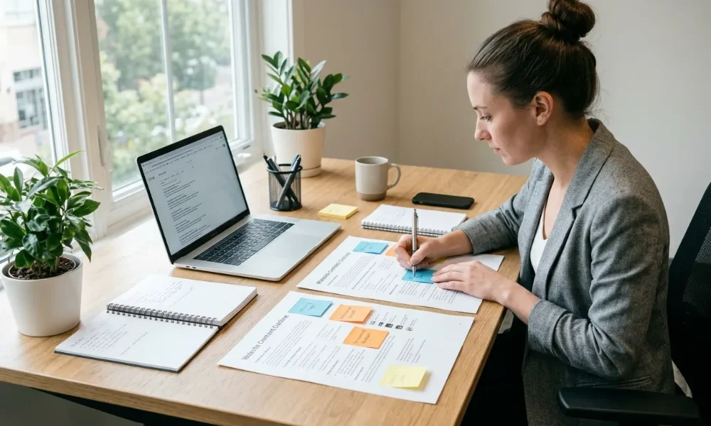 Laptop showing keyword trends, analytics, and search intent groups