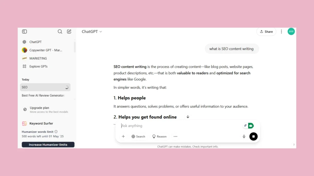 Screen shot of chatgpt a tool for students