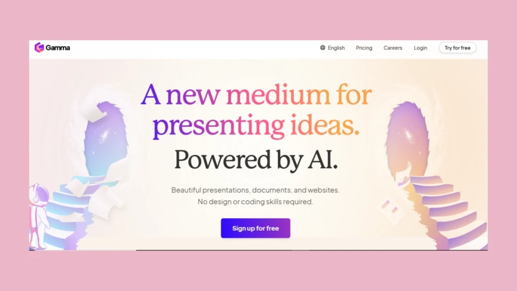 Screenshot of Gamma AI - AI tool with creating presentation capabilities helpful for students