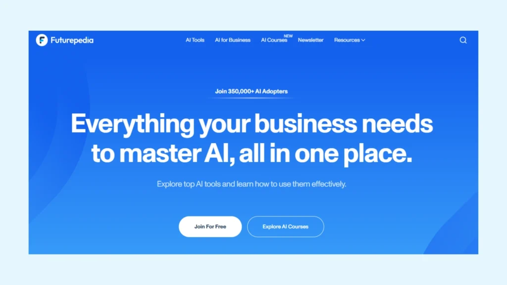 SS of the home page of Futurepedia, an AI comparison tool.