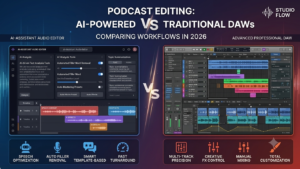 AI-powered podcast editing tools vs traditional DAWs